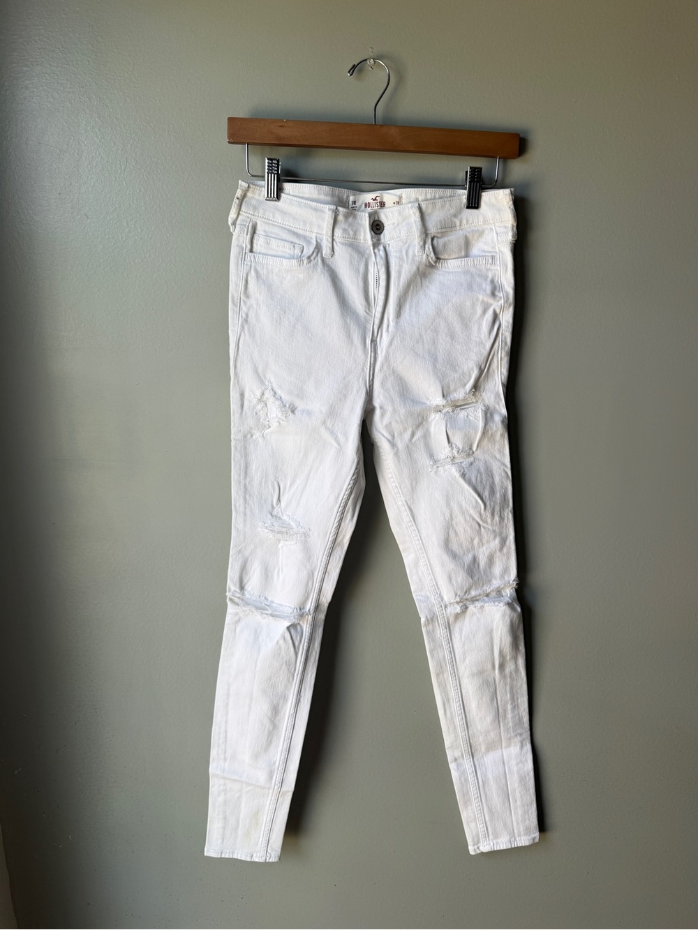 Hollister Women’s White Distressed Ripped Skinny Jeans Size 7R W28